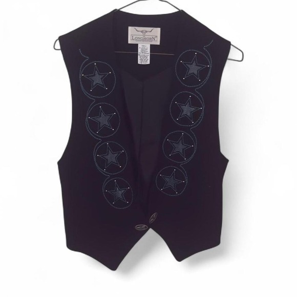 Longhorn by Niver Western Wear Black Star Embroidered Vest Small USA Made - Picture 1 of 4